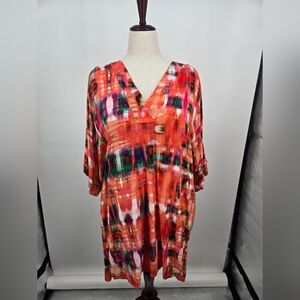 Natori Orange Abstract Print V-Neck Coverup XL (6369)